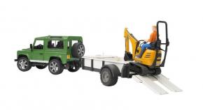 Bruder Land Rover Defender with trailer, JCB micro excavator and construction worker toy from Bruder Bruder Land Rover Defender with trailer, JCB micro excavator and construction worker toy from Bruder